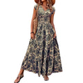 cross-border e-commerce hot-selling new print v-neck fitted waist maxi dress - european and american style for