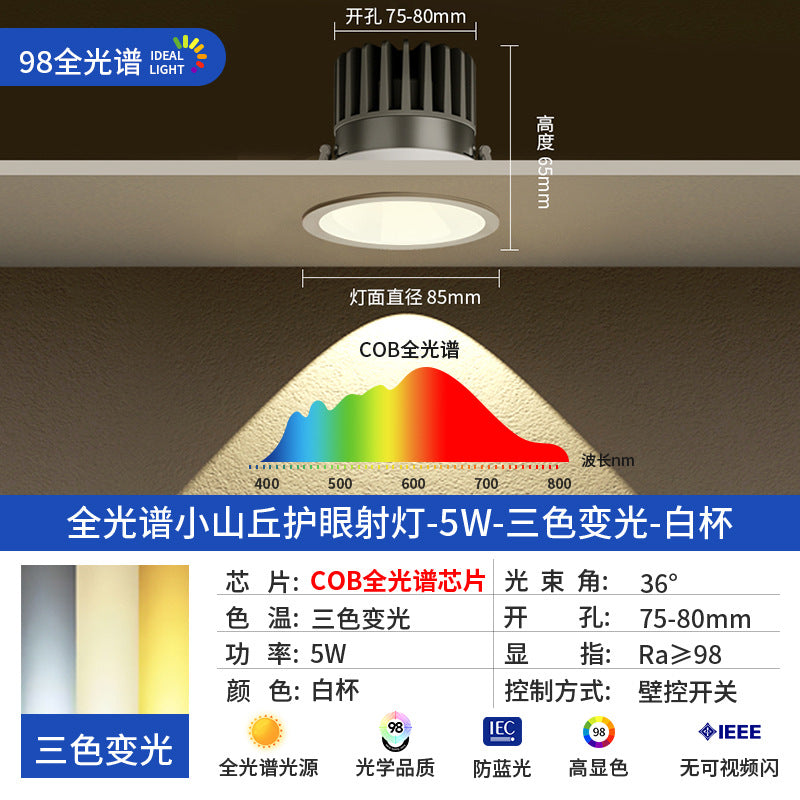 Hill spotlight led light embedded living room for home ceiling tv wall cob deep cup anti-glare downlight full spectrum