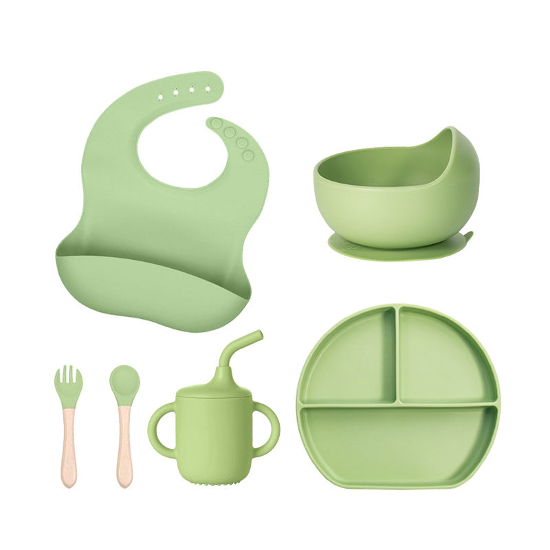Factory customized LFGB silicone children's tableware 6-piece set, infant food grade beech silicone feeding tableware