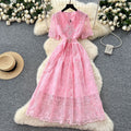 Frenchclassyheavy industry lace doll collar short sleeve waist embroiderdress women's summer slimming lookelegantlong skirt