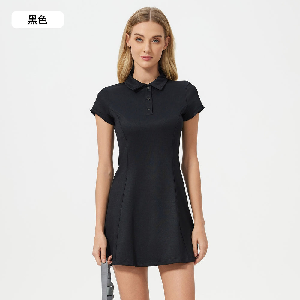 Summer midi dress women's waist slimming tennis dress comfortable breathable short sleeve sports yoga dress dss068