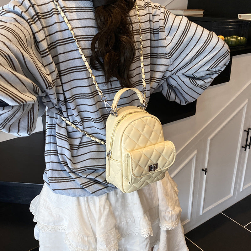 Korean style minimalist diamond pattern soft leather backpack for women, 2025 new fashionable and unique small backpack, simple shoulder travel bag