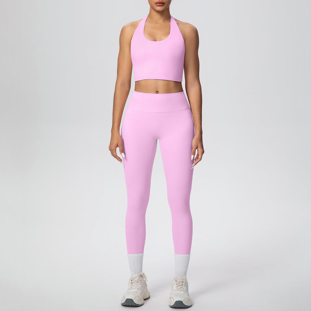 New halter neck backless sports bra set - cloud-soft compression high-waisted butt-lifting yoga outfit - quick-dry running & fitness apparel