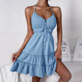 new cross-border european and american style mini dress - sexy backless halter neck sundress