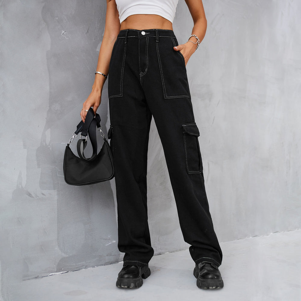 Insfashion cross-border  new arrival denim semi-elastic design stylisheasiest for matchworkwear pants  women's fashion