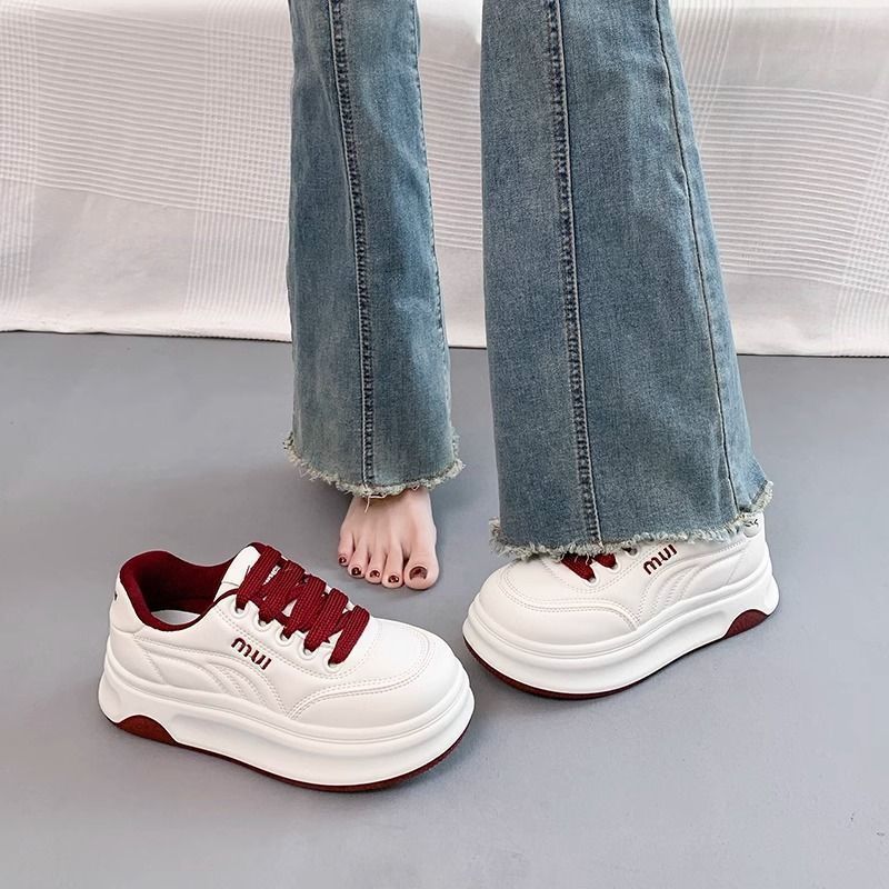 Girls' white sneakers: new spring/autumn  collection - chunky sole, versatile, warm, height-boosting, bestselling athletic skate shoes