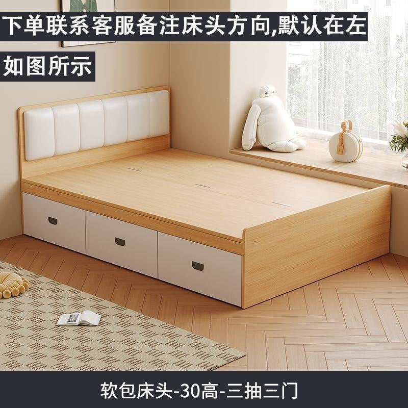 Solid wood bed tatami box storage bed soft back double bed kids bed bedroom for home without bedside bed high box