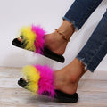 real feather turkey feather slippers one-piece slippers for women winter heattech flat heel ostrich feather slippers for women internet celebrity color matching slippers