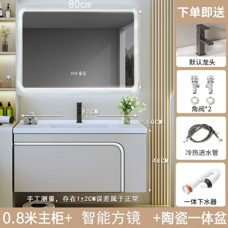 [Customized] Side storage bathroom cabinet ceramic integrated hand wash basin bathroom solid wood bathroom cabinet combination