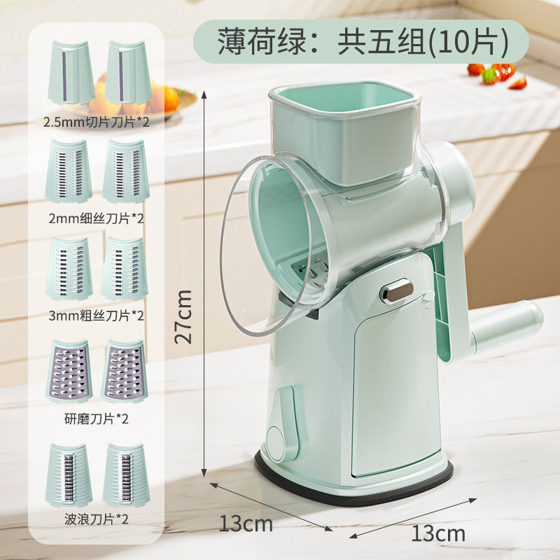 Multifunctional vegetable cutter - hand-cranked, easy to use: shreds, slices, grates potatoes, and grinds nuts