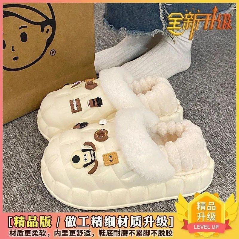 Women's winter waterproof cotton slippers - thick sole, fleece lined, closed toe, cute & cozy indoor slippers for students & dorms - removable warm insole