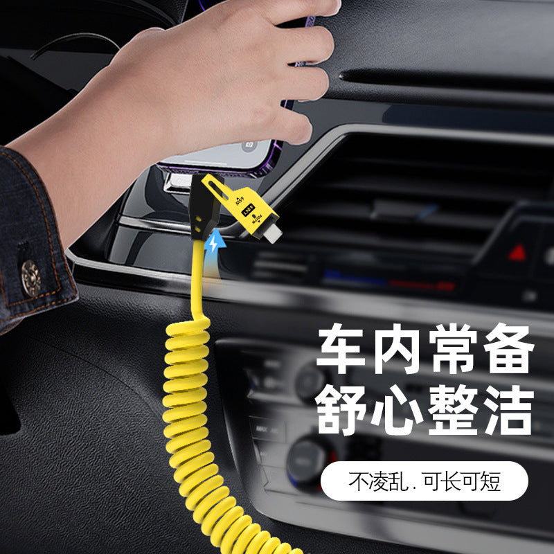 65w fast charging retractable coiled data cable, 2-in-1/4-in-1 car charger cable, compatible with apple and huawei fast charging