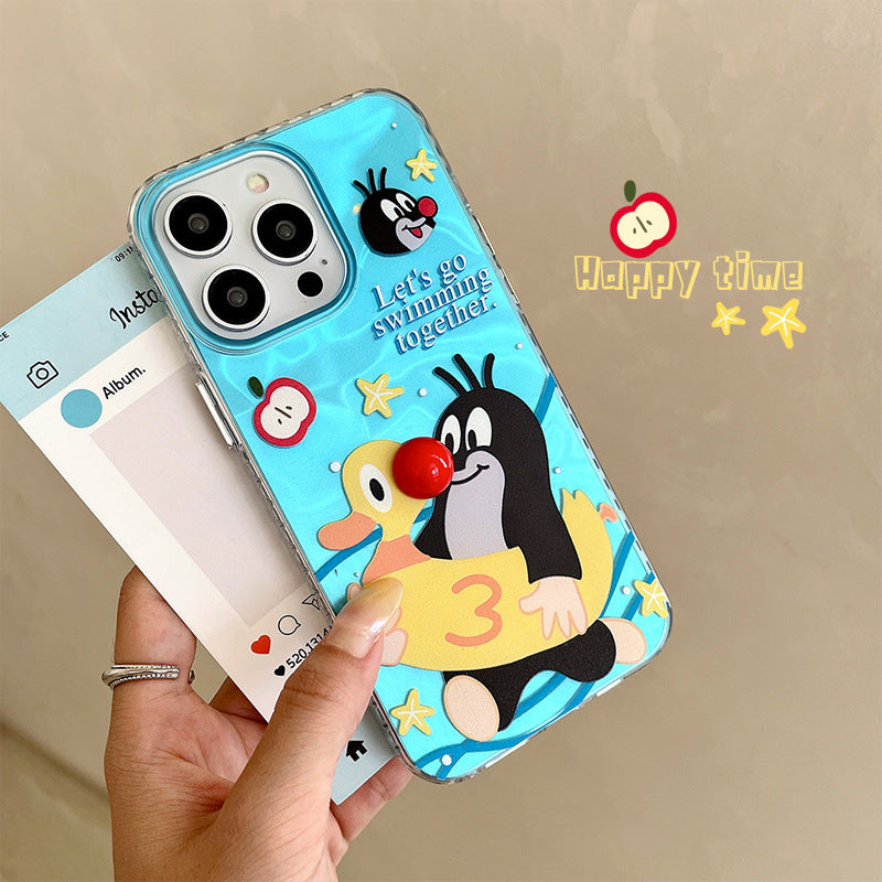 Fyd ripple texture case for apple 16 pro, cute mole swimming phone case, iphone xr bead protective cover