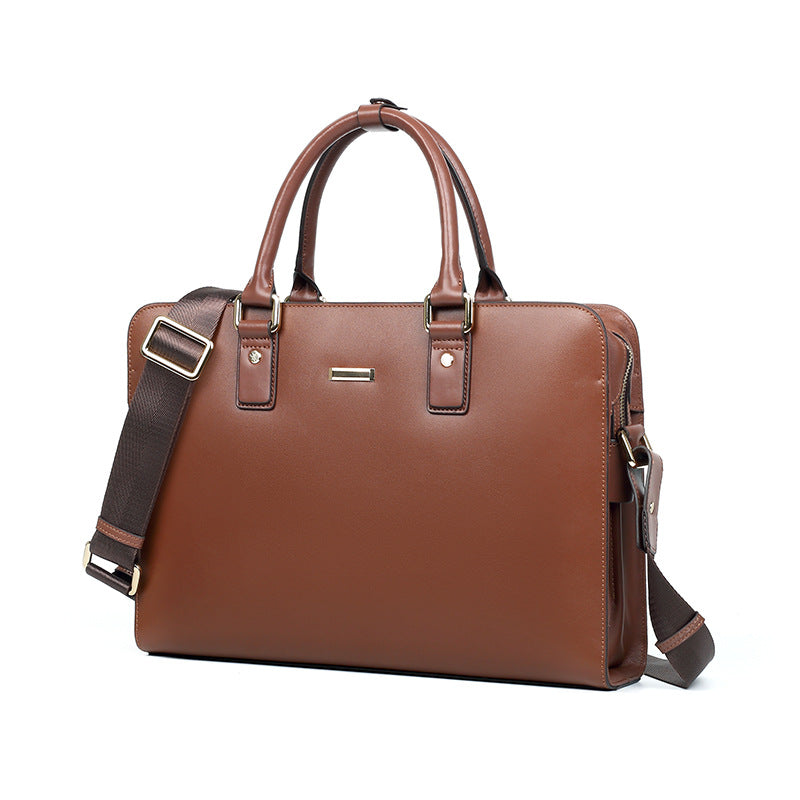 New leather men's bag two-layer cowhide computer bag business men's briefcase horizontal large-capacity men's handbag