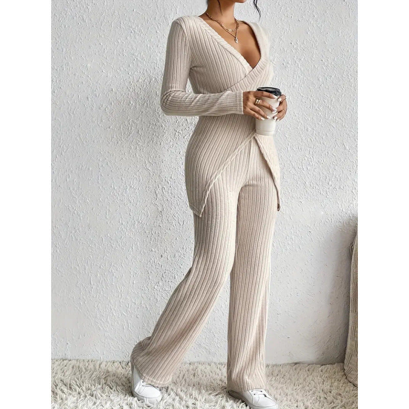 Shipped: hot-selling european and american cross-border style,  new slim-fit long-sleeved, loose high-waisted top and pants set