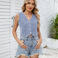 Amazon  new arrival european and american cross-border fashion casual v-neck denim top adjustable vest cropped vest for women