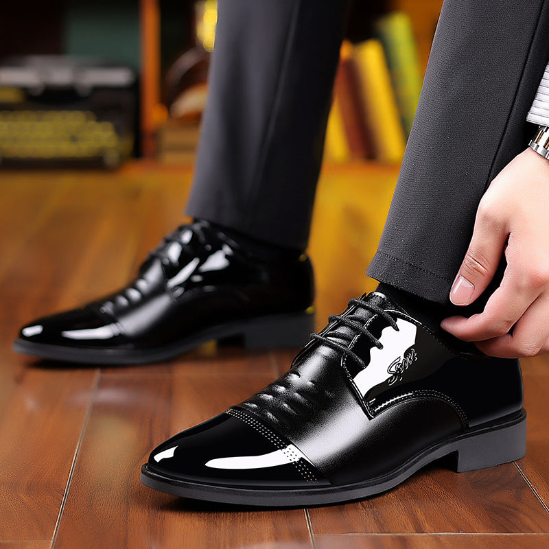 Glossy patent leather men's dress shoes - korean style business pointed toe formal casual british style men's shoes - wedding plus size men's shoes
