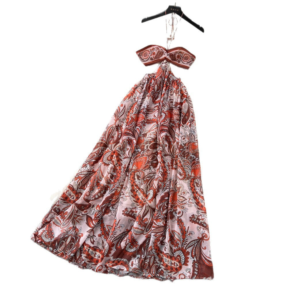 Vacation style printingtube topsexy waist dress women's summer hot girl sleeveless backless strap waist elegant long skirt