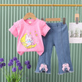 Mengyao summer suit  new arrival baby summer clothes wholesale rabbit moon trendy style medium large children two-piece set