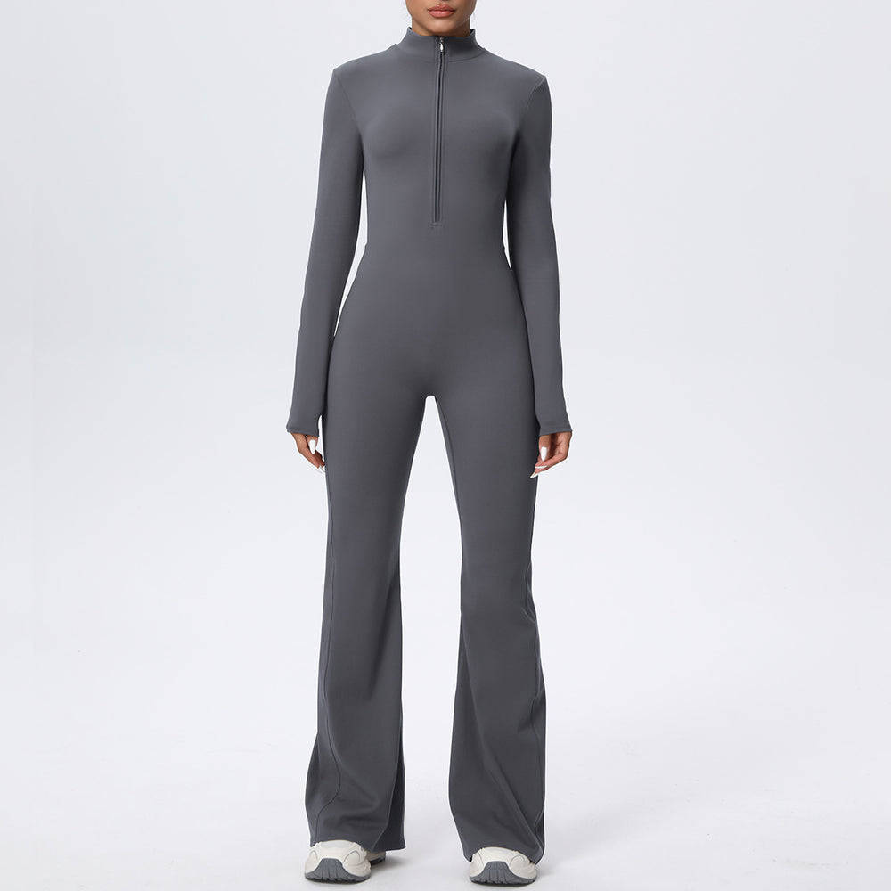 New arrival nude yoga jumpsuit all-in-one stand collar quick-drying sports jumpsuit wide leg running fitness suit for women
