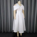 Off-the-shoulder v-neck irregular bow bridesmaid dress - slim fit a-line party dress