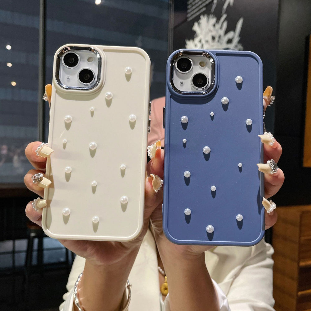Suitable for apple 16pro metal photo frame small pearl mobile phone case iphone7p/xr all-inclusive pure color protective case
