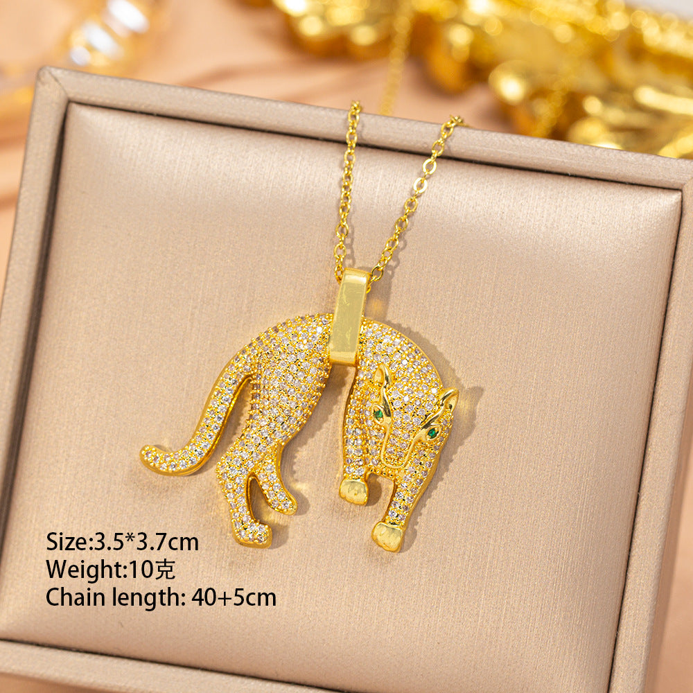 [titanium steel] fashionnew arrivalstylish leopard necklace light luxury fashion high-end full diamond cross-border clavicle chain accessories