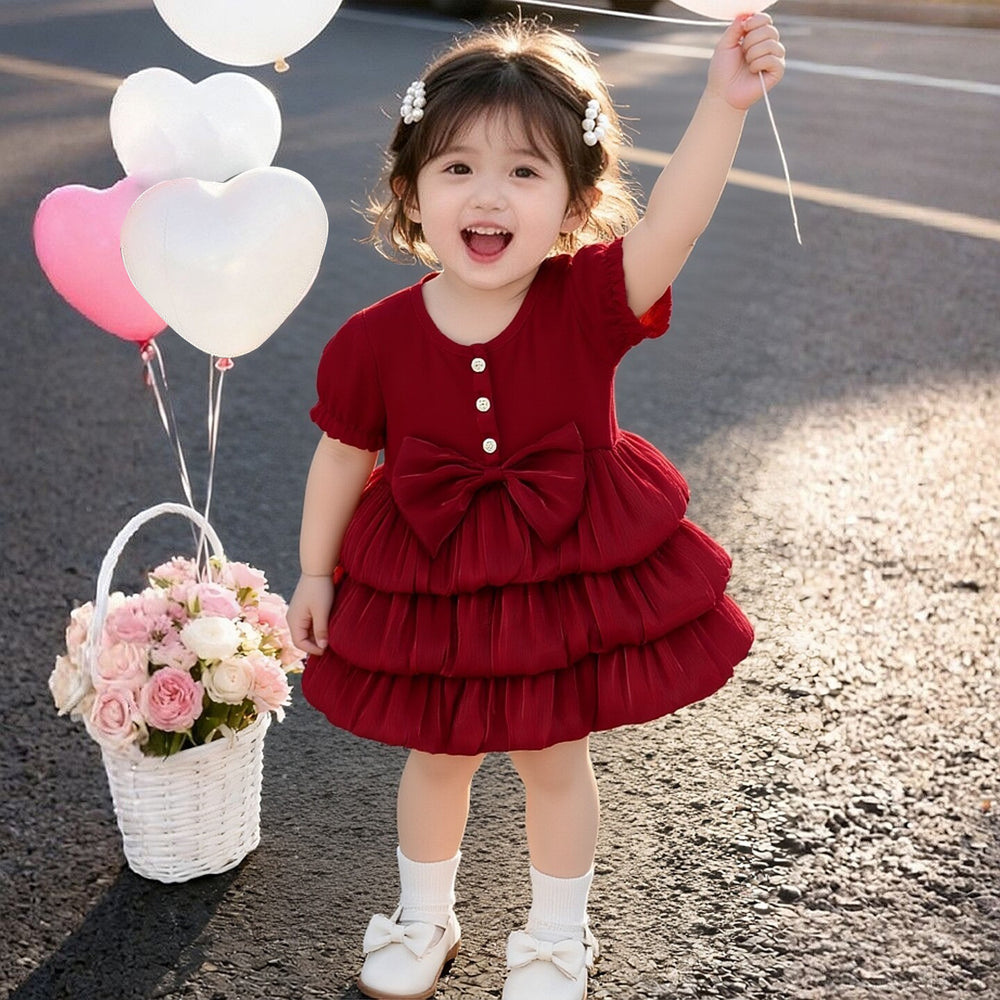spring/autumn new girls' dress - sweet, long-sleeved princess dress with large bow for kids and babies