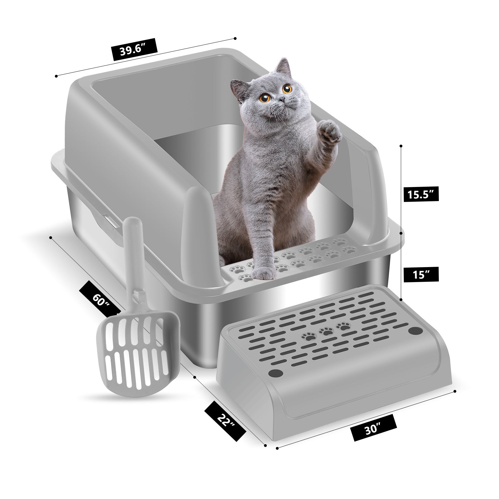 Cat litter box,  stainless steel semi-closed splash-proof cat toilet cat litter box