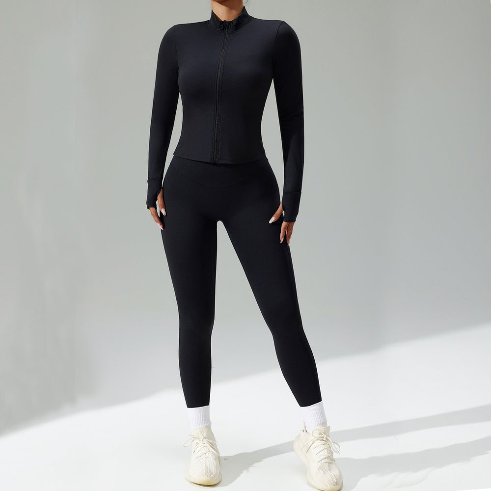 new women's tight-fitting yoga set - cardigan running sportswear set, quick-dry fitness outfit, three-piece set
