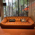 Bean bag sofa retro oil wax leather medieval style designer living room straight row three-person slotaccessible luxury first-layer cowhide sofa