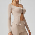 Best selling crop top yoga clothes long sleevessexycut out tight stretch topsfall and winter women's slimming look fitness clothes outwear