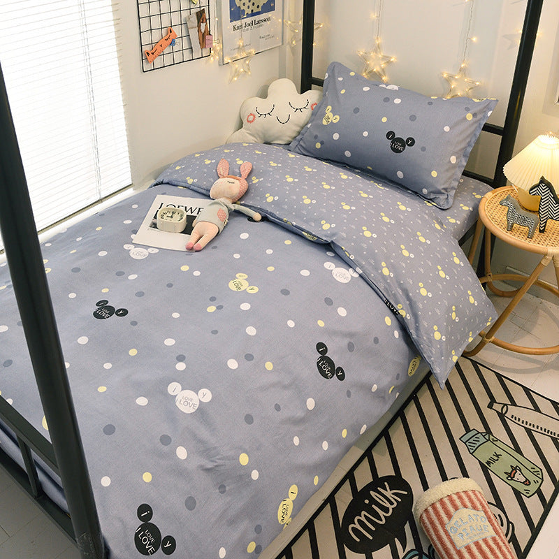 Student dormitory quilt cover three-piece bed sheet pure cotton single bed children's bed quilt cover simple four-season universal 3
