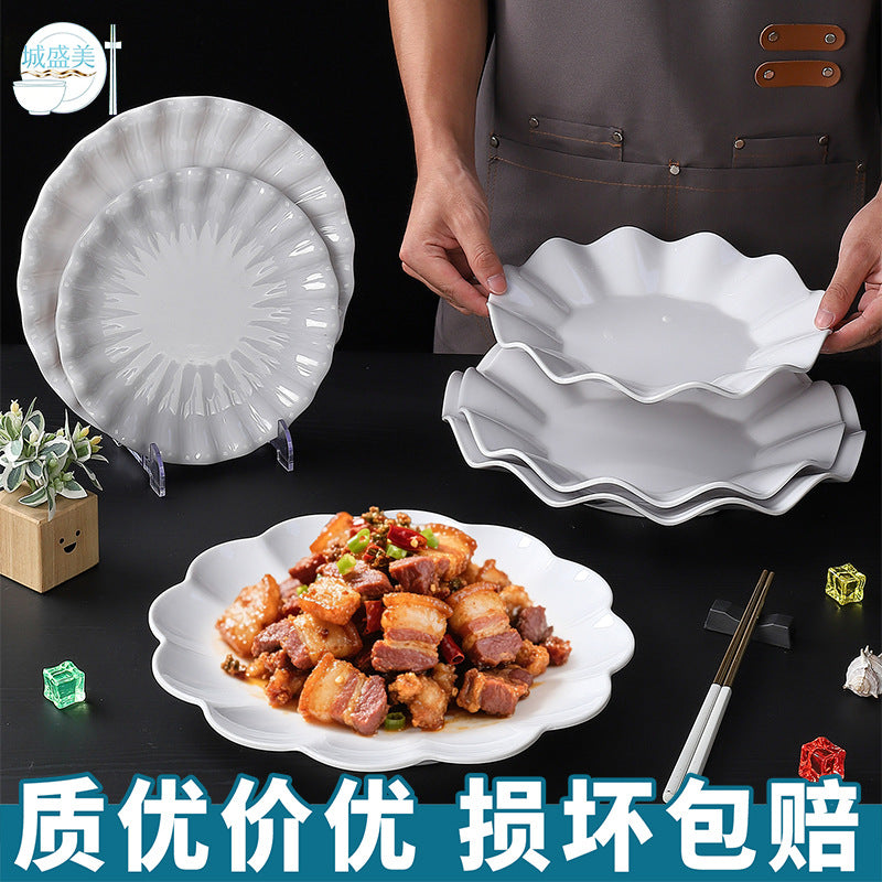 Melamine plate commercial hotel restaurant lace round plate resistant to falling cooking hot dish plate hotel creative cold dish snack plate