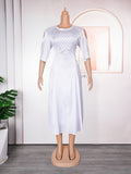African women's plus size cross-border e-commerce spring/summer new arrivals  independent website off-shoulder five-sleeve rhinestone dress