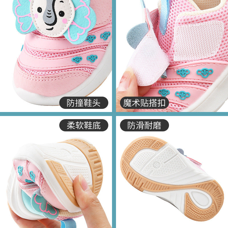 Kids' spring/autumn  collection: girls' breathable soft-soled baby shoes, boys' athletic shoes, and first walker shoes