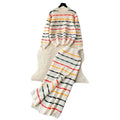Fall and winternew arrival hong kong style retroknittingsuit women's long sleevesloose round neck stripestopsniche stylesense of design long skirt