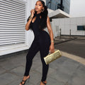 European and american style cross-border casual activewear women's workwear cutout bodycon solid color jumpsuit backless low-rise long romper
