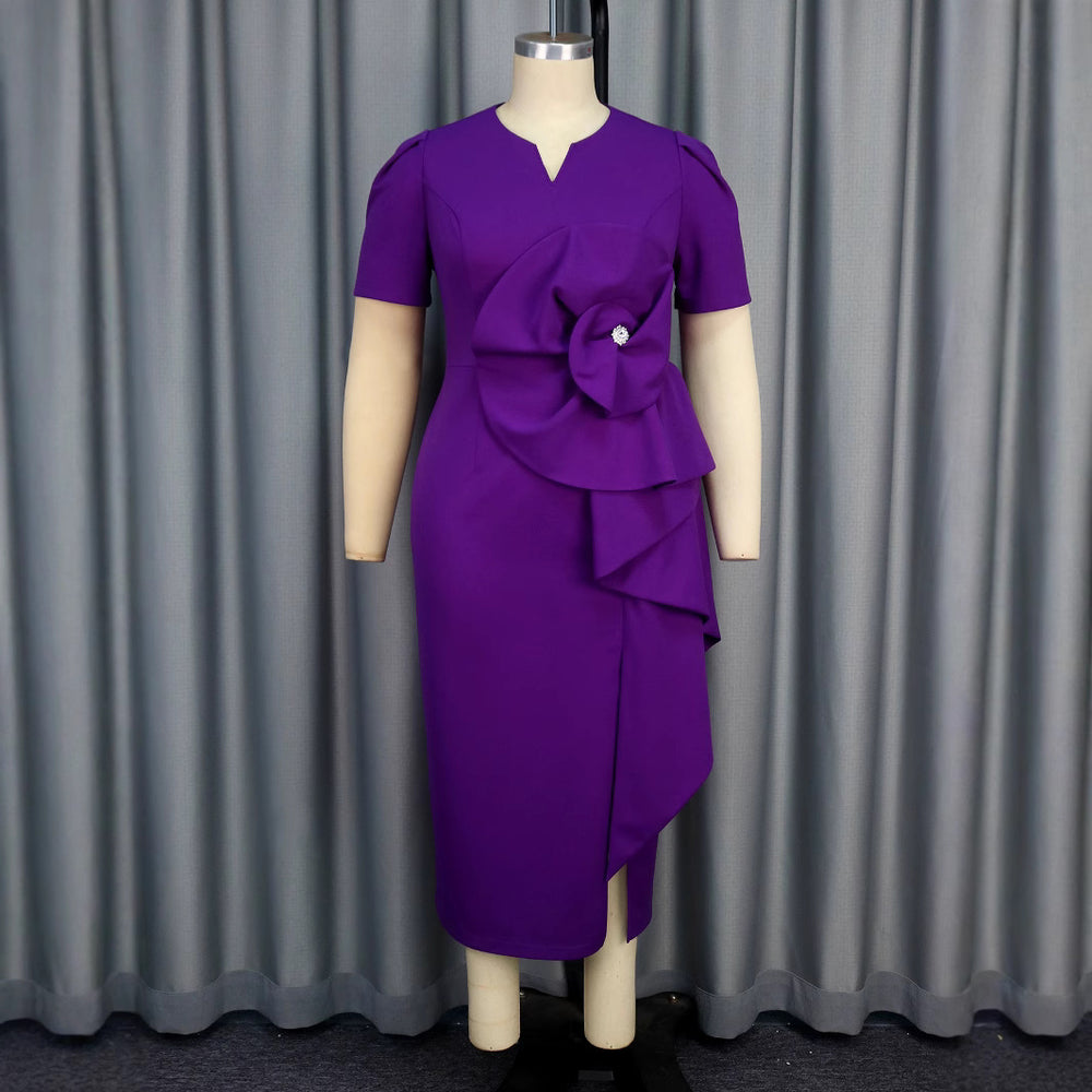 Am041139 new half-open collar 3d floral cross-border evening gown - cocktail club high-waisted dress
