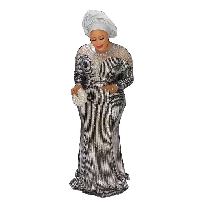 European, american, and african fashion women's sequin & beaded evening gown - slim fit mermaid long dress - cross-border exclusive