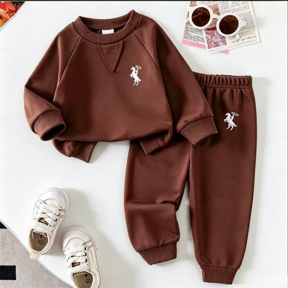 Amazon cross-border european and american girls' outfit: solid color knitted ribbed long-sleeve sweatshirt and sweatpants two-piece set for toddlers and young children