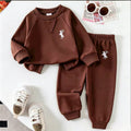 Amazon cross-border european and american girls' outfit: solid color knitted ribbed long-sleeve sweatshirt and sweatpants two-piece set for toddlers and young children