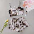 New women's tie-dye loungewear set for export: english "dream" print cami top and tie-dye shorts