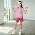 girls' tennis outfit set: pink leopard print short-sleeve top and rose red athletic shorts - summer casual two-piece set for kids
