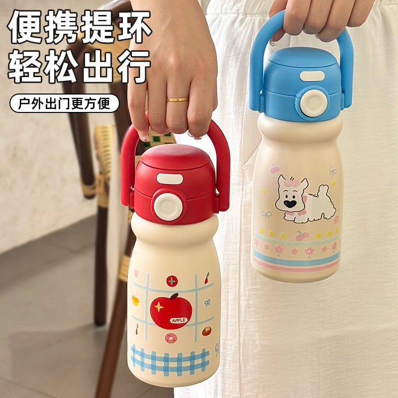 316l stainless steel double drink bouncing student thermos water cup portable fashion carrying kettle thermos cup cartoon water cup