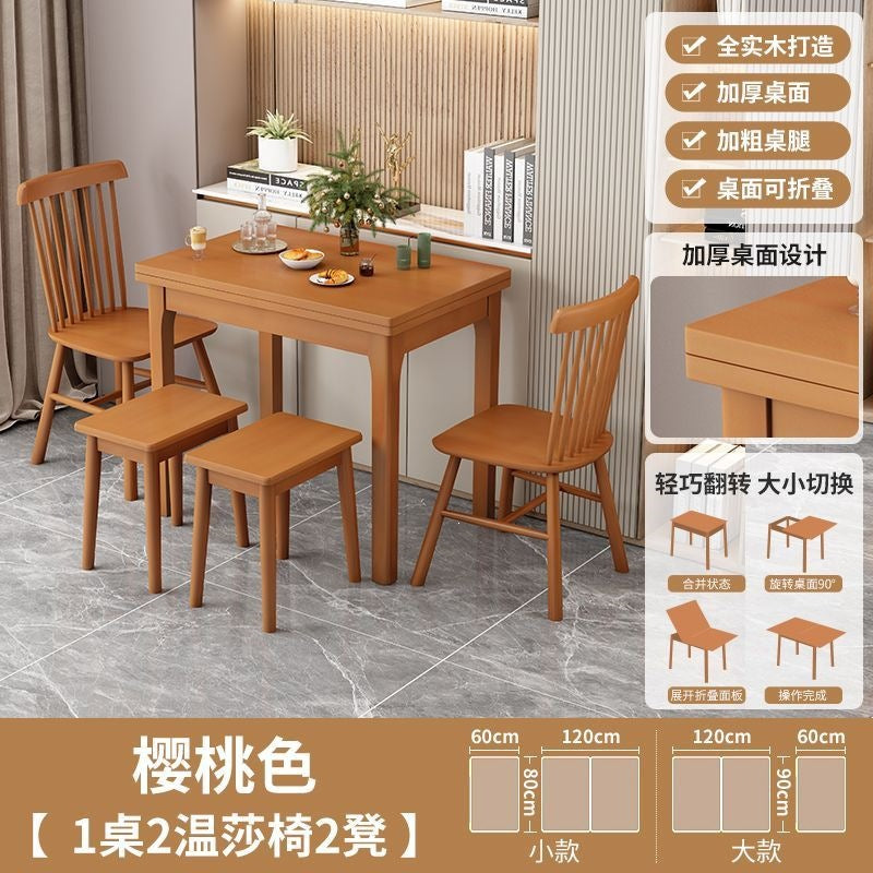 Dining tablefor homesmall apartment solid wood foldable dining table modern casual multifunctional rotatethickened desktop dining table