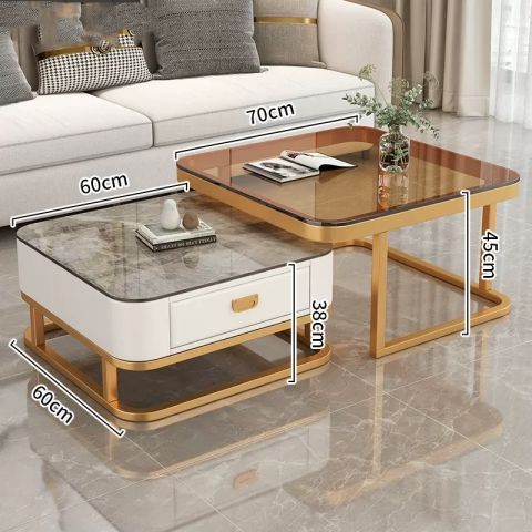 Accessible luxury coffee table living room for home modern casual small apartment popular square glass slate tv cabinet combination coffee table