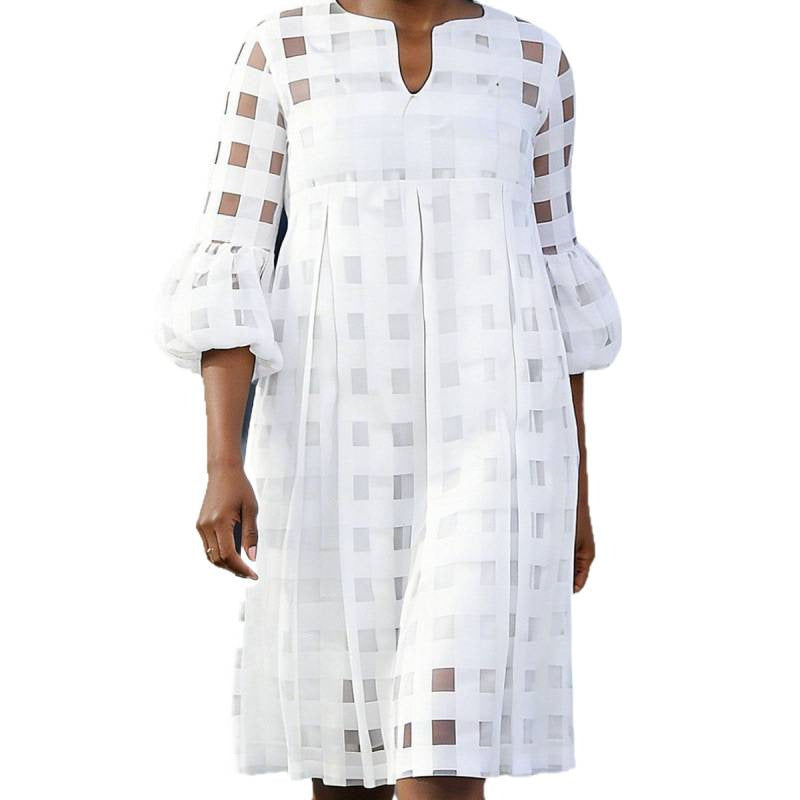 Amazon european fashion elegant plaid solid color dress women's summer new loose skirt