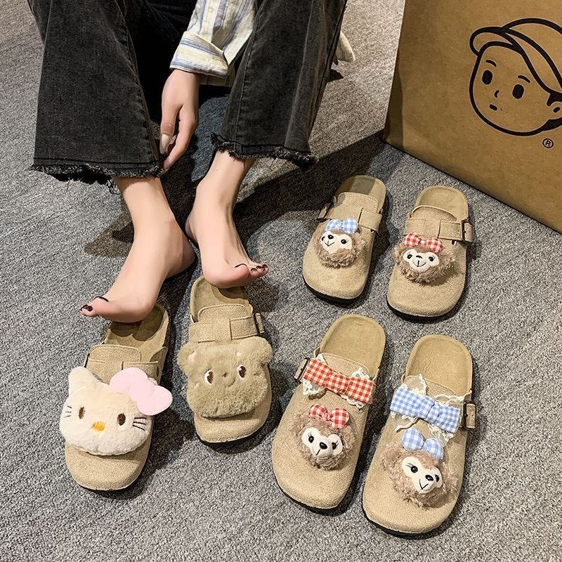 2025 spring/autumn new trendy cute cartoon closed-toe slippers - outdoor/indoor soft sole birkenstock style