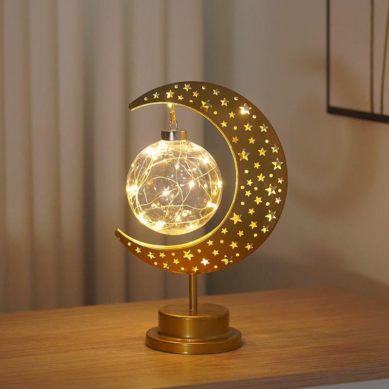 Cross-border LED wrought iron star moon round ball night light festival decoration bedroom table lamp atmosphere modeling light